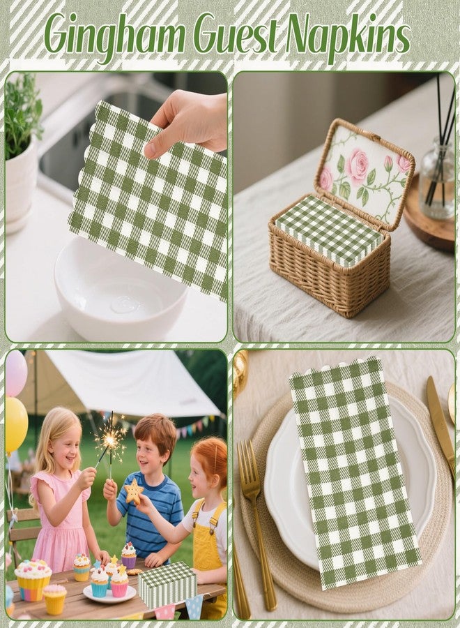 BOKFJBP ١٠٠ منديل ورقي أخضر فاتح بنقشة مربعات، للاستخدام مرة واحدة - ٣ طبقات، مناديل ورقية مزخرفة بنقشة مربعات، مناسبة لحفلات العشاء، ولحفلات أعياد الميلاد، والنزهات، وحفلات الشواء، وحفلات توديع العزوبية، وأعياد الميلاد، وحفلات الزفاف، مقاس ١٣ × ١٥.٨ بوصة. - Image 4